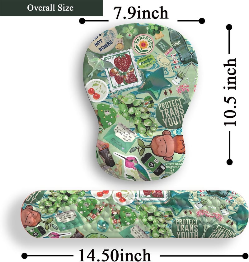 Mechanical Cattle Mint Green Keyboard Wrist Rest Support Mouse Pad&Keyboard Set, Cute Green Ergonomic Mousepad Non-Slip Base Desk/Office Pain Relief&Easy Typing Pad with Neoprene Cloth&Raised Curved Memory Foam - Image 5